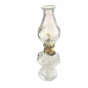 Mayflower 7” Vintage Clear Glass Mini Oil Lamp with Gold Accents